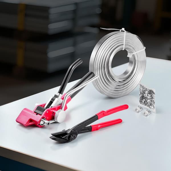 Steel Banding Strapping Kit, Heavy Duty Banding Sealer Tool with Binding Straps, Manual Pallet Packaging Strapping Kit