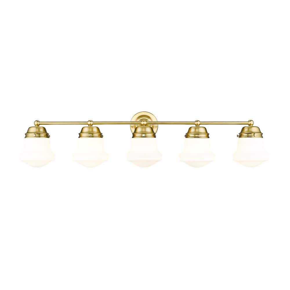 Luxe Gold 5-Light Vanity with Matte Opal Glass