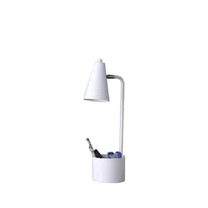 19.5 in. White Standard Light Bulb Bedside Table Lamp with White Metal Shade