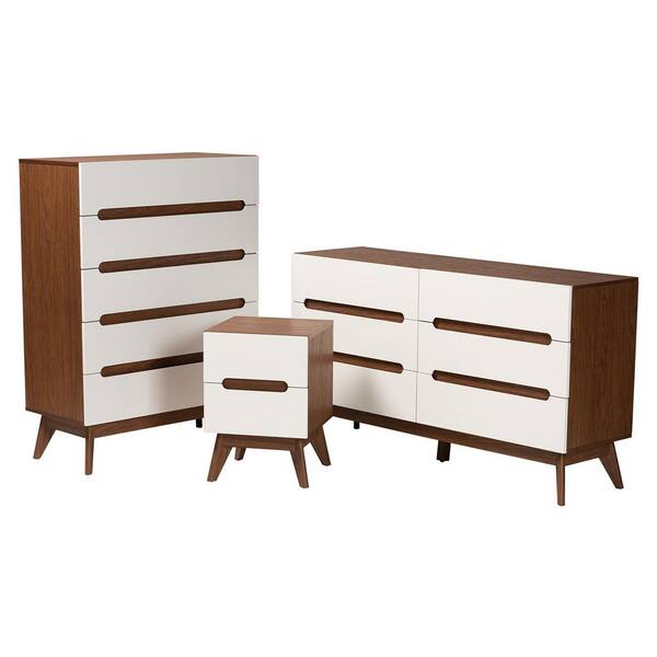Baxton Studio Calypso 3Piece White and Walnut Brown Bedroom Storage