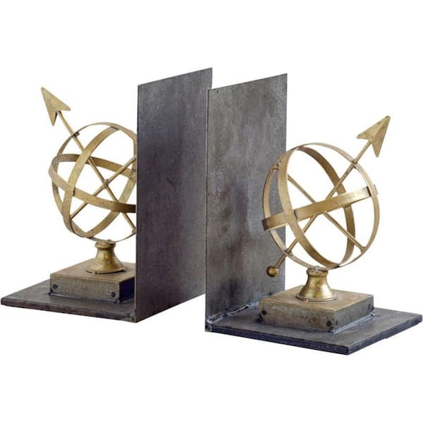 HomeRoots 10 in. Gold Gold Tone Metal Sphere Compass Bookends