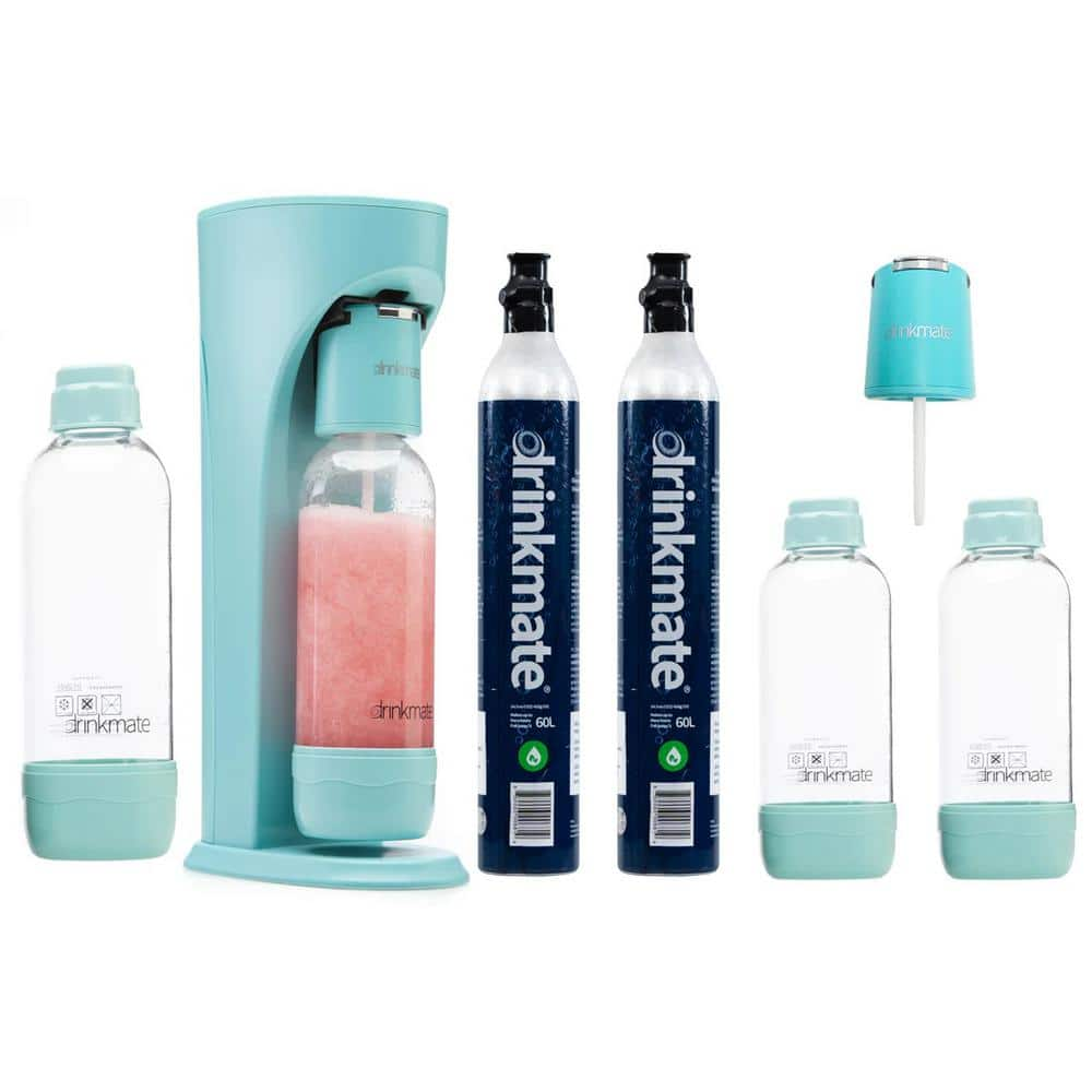 DrinkMate Artic Blue Sparkling Water, Soda Maker Party Pack with 2 60L CO2 Cartridges, Extra Fizz Infuser, 1L and 2 0.5L Bottles