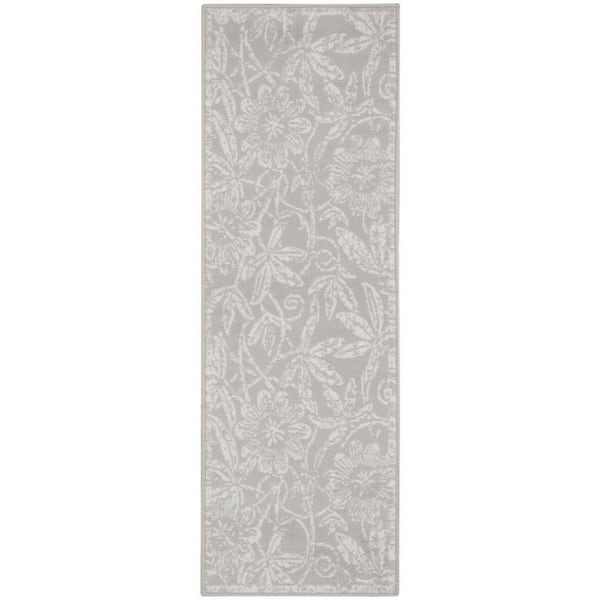 Nourison Whimsicle Grey 2 ft. x 8 ft. Floral Contemporary Kitchen Runner Area Rug