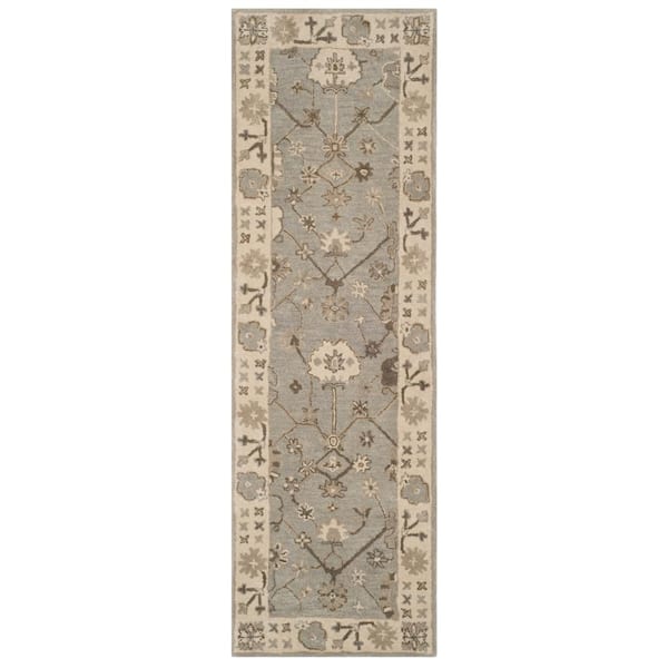 SAFAVIEH Royalty Silver/Cream 2 ft. x 7 ft. Border Runner Rug