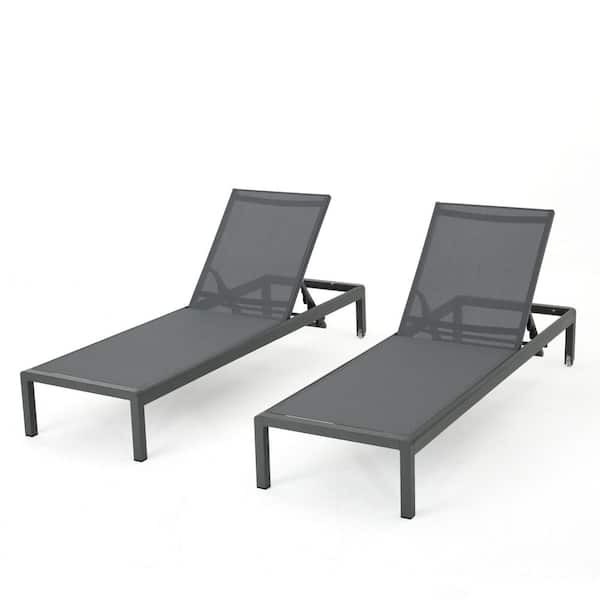 Gray 2-Piece Metal Outdoor Chaise Lounge Chair Set with  Adjustable Outside Chair for Pool Patio Beach Yard