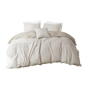 5-Piece Beige Cotton Queen Comforter Set with Removable Insert, Antimicrobial and Hypoallergenic for Fresh Comfort