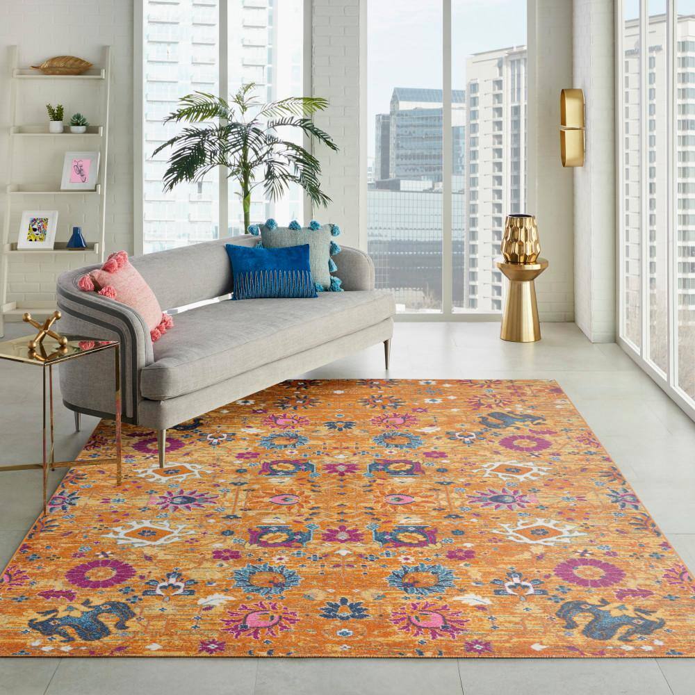 Sunburst Floral Bliss 9' x 12' Easy-Care Synthetic Area Rug