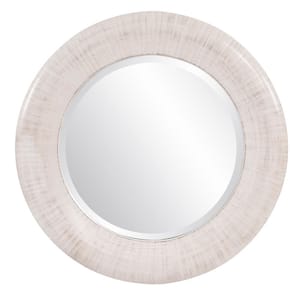Large Round Ivory White Beveled Glass Casual Mirror (50 in. H x 50 in. W)