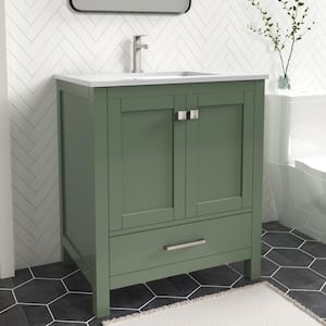 Anneliese 30 in. W x 21 in. D x 35 in. H Single Sink Freestanding Bath Vanity in Forest Green with White Quartz Top