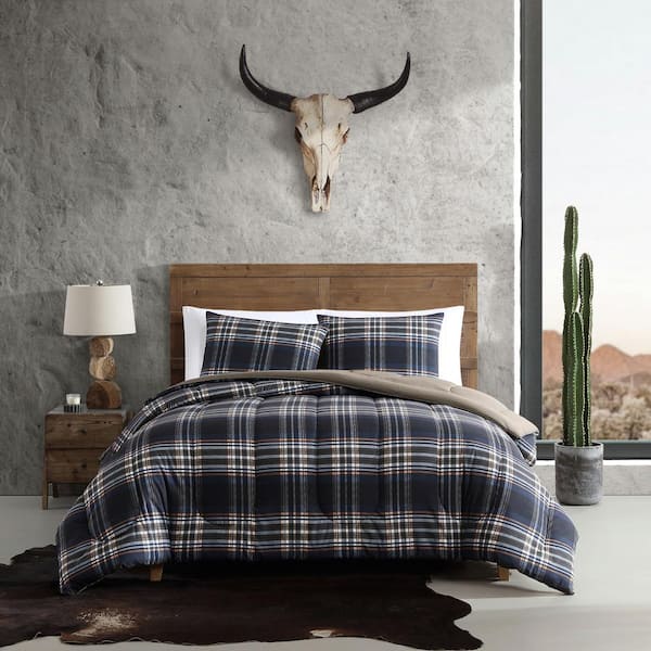 Wrangler City Flats Plaid 3-Piece Blue Microfiber King Duvet Cover