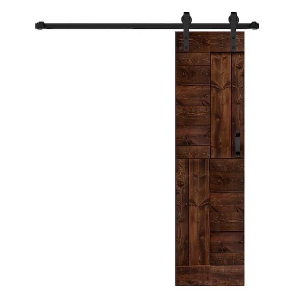 ISLIFE S Series 24 in. x 84 in. Kona Coffee Finished DIY Solid Wood Sliding Barn Door with Hardware Kit