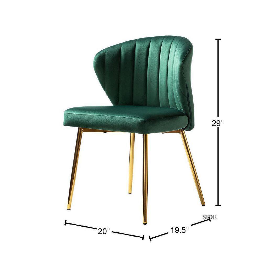 Green Velvet Upholstered Side Chair with Gold Metal Legs