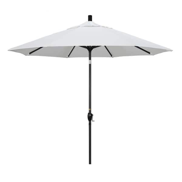 California Umbrella 9 ft. Black Aluminum Pole Market Aluminum Ribs Push Tilt Crank Lift Patio Umbrella in Natural Sunbrella