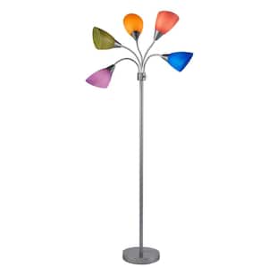 67 in. Silver 5-Arm Floor Lamp with Multi Color Shade