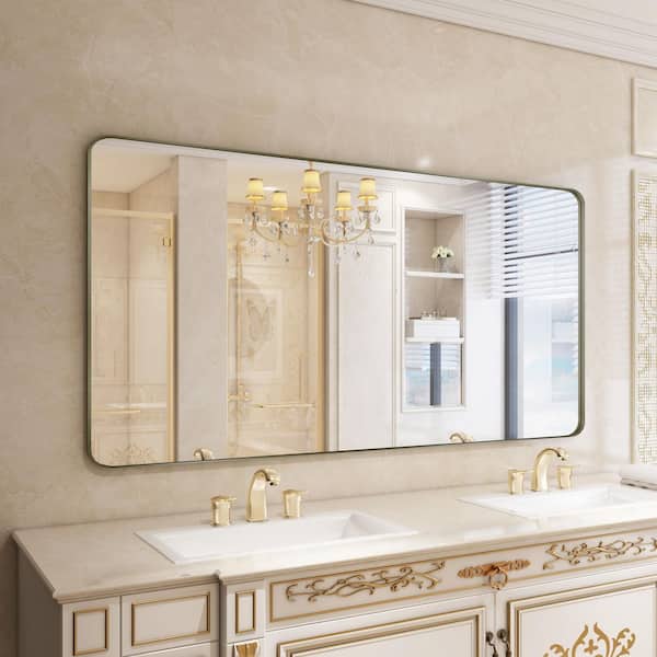77 in. W x 36 in. H Premium Aluminum Framed Rectangular Bathroom Vanity Wall Mirror in Bronze