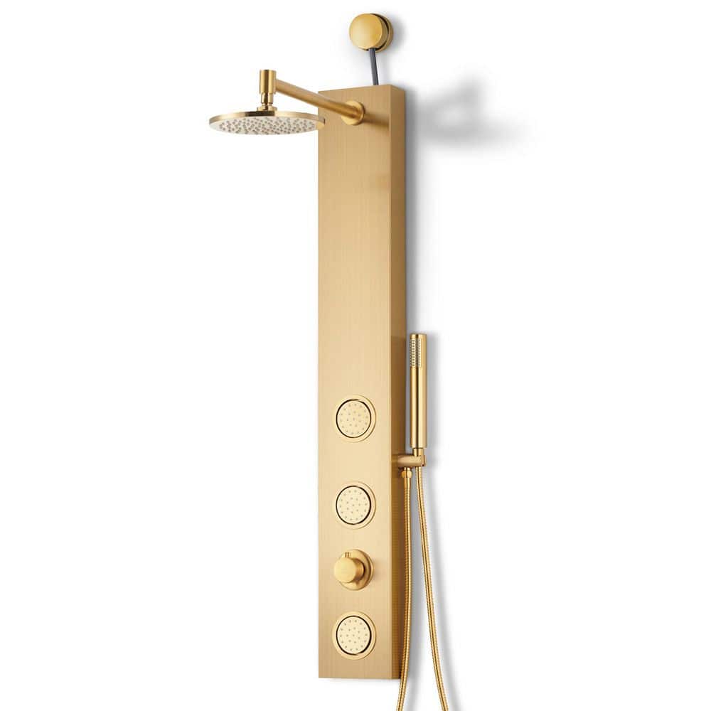 ANZZI 43 in. 3-Jetted Shower Panel Tower in Gold with Heavy Rain