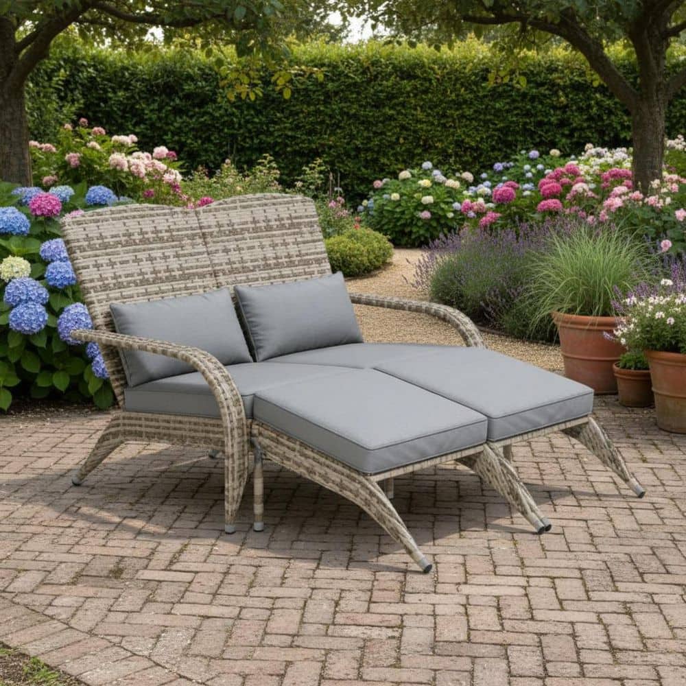 2 Person Yellow Wicker Outdoor Lounge Chair with Gray Cushions for Backyard price history on PriceWatchPro