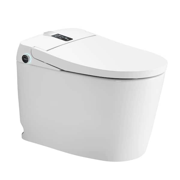 Elongated 12 in. Roungh in. 1.28 GPF Smart Toilet Bidet in White, Auto Flush, Heated Seat, Warm Air Dryer, Foot Sensor