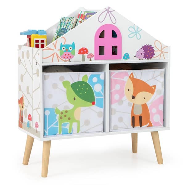 Costway Dollhouse Series 24.5 in. Wide White Finish 2 Shelf Kids Bookcase