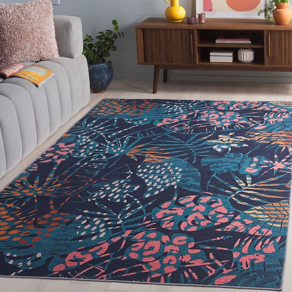 Tacoma Navy/Green 9 ft. x 12 ft. Machine Washable Oversized Floral Area Rug
