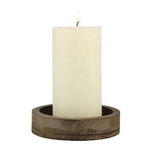12 in. x 12 in. Rustic Brown Wood and Metal Candle Tray