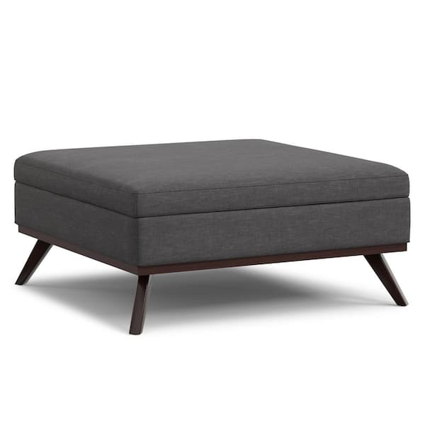 Owen 40 in. Wide Mid Century Modern Square XL Coffee Table Storage Ottoman in Slate Grey Polyester Fabric, Assembled