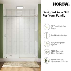 56 in. - 60 in. W x 76 in. H Sliding Frameless Shower Door in Brushed Nickel with 5/16 in. (8 mm) Clear Glass