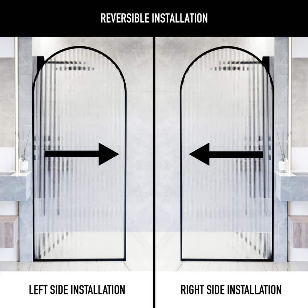 Arden 34" Matte Black Fluted Glass Shower Screen