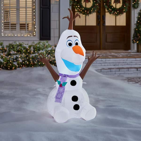 Disney 4 ft. LED Olaf with Scarf Inflatable 23GM81708 - The Home Depot