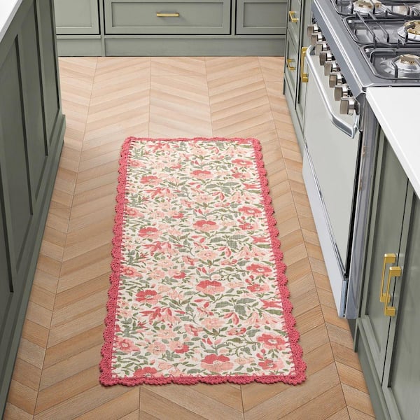 Laura Ashley Sherston 1.7 ft. x 5 ft. Coral Pink Floral Runner Rug