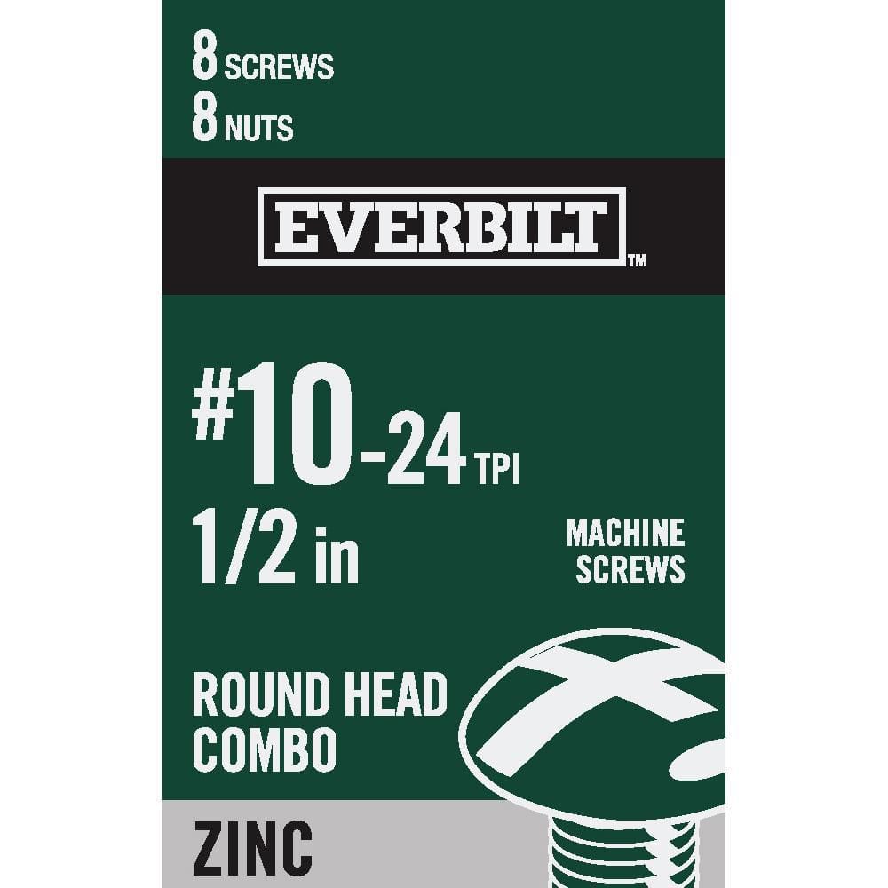 "#10-24 x 1/2 in. Zinc Plated Combo Round Head Machine Screw (8-Pack)" price history on PriceWatchPro