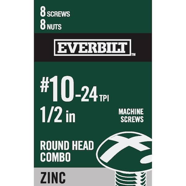 Everbilt #10-24 x 1/2 in. Zinc Plated Combo Round Head Machine Screw (8-Pack)