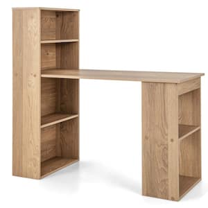 48 in. Rectangular Natural Wood Computer Desk Writing Workstation Office 6-Tier Storage Shelves