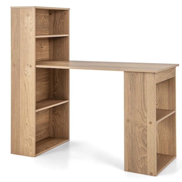 Costway 48 in. Rectangular Natural Wood Computer Desk Writing Workstation Office 6-Tier Storage Shelves
