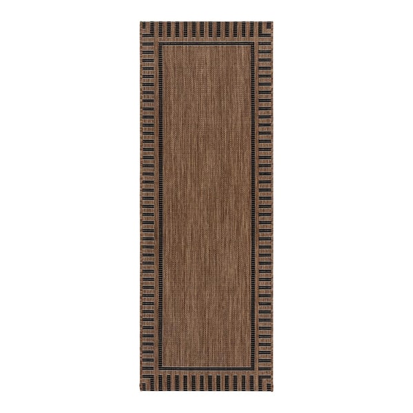 Paseo Kiano Havana/Black 2 ft. x 6 ft. Striped Border Indoor/Outdoor Runner Rug