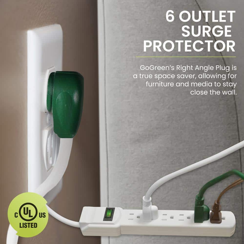 White 3' Cord 6-Outlet Surge Protector with Circuit Breaker