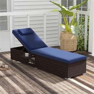 1-Piece Metal Outdoor Chaise Lounge with Cushion Guard Navy