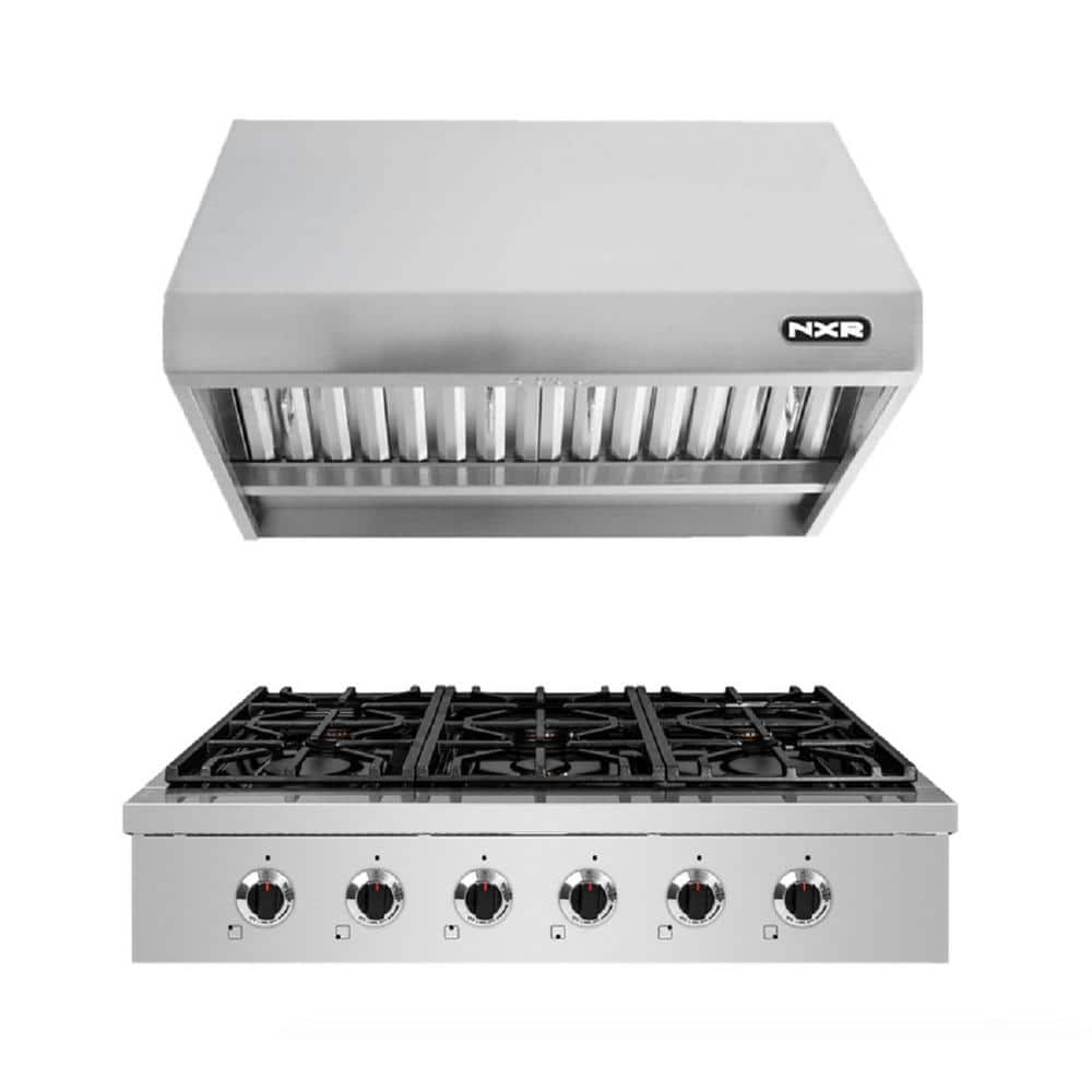 NXR Entree Bundle 36 in. Professional Style Gas Cooktop with 6 Burners and Range Hood in Stainless Steel and Black -  NKT3611BD