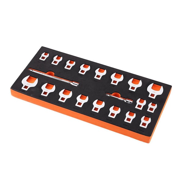 Crowfoot Wrench Set, EVA Tool Organizer, 40CR Material and 3/8 in. Drive 20-Pieces Crows Foot Wrench Set with 2 Bars