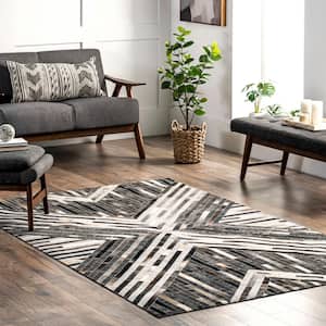 Gray 5 ft. x 8 ft. Mikah Handmade Leather Cowhide Modern Area Rug