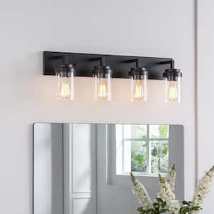 30 in. 4-Light Black Vanity Light with Clear Glass Shade