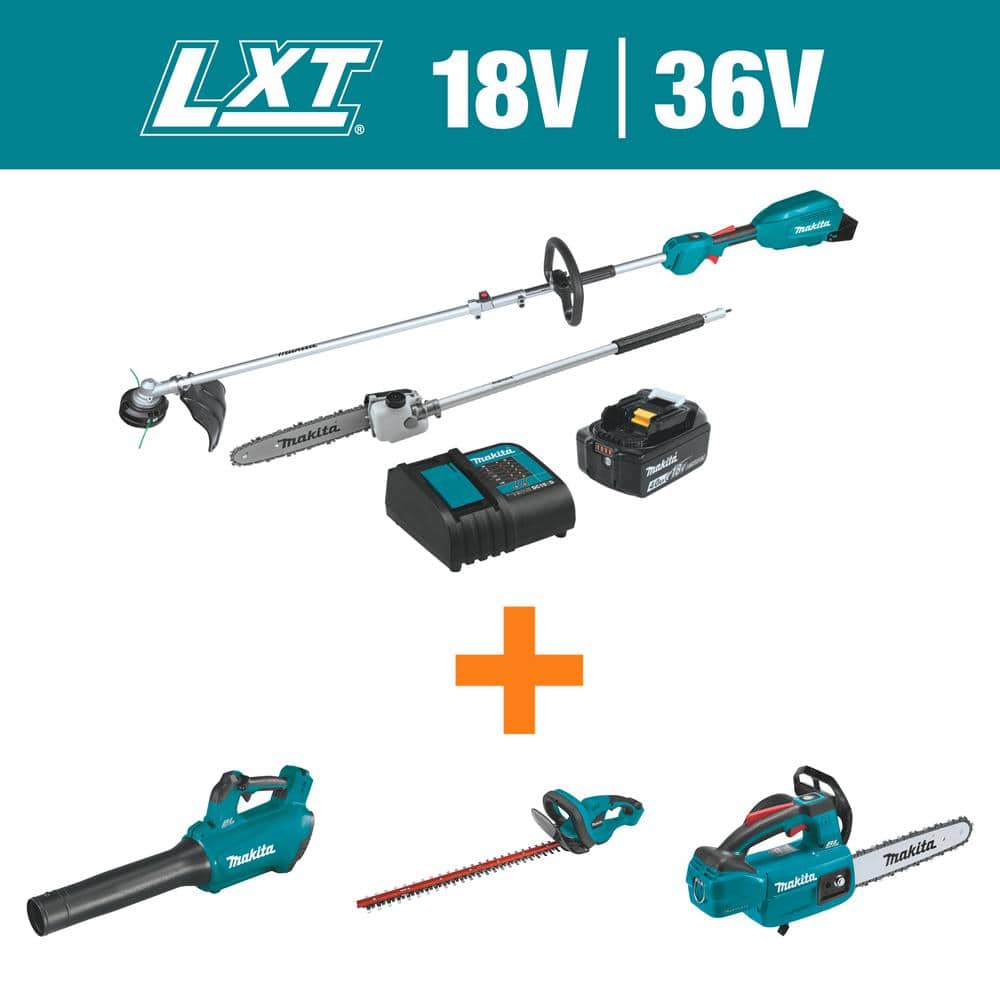 Makita LXT 18V Cordless Power Head Kit(4.0Ah)w/String Trimmer and Pole Saw  with Leaf Blower,Hedge Trim,Chain Saw(Tools-Only) X2SM14B3ZH2ZC6Z - The 