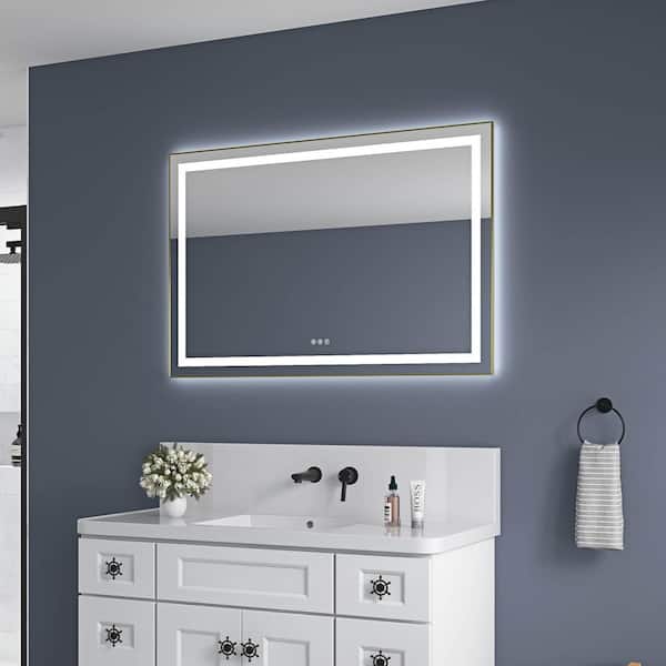 Brushed Gold 48.00 in. W x 32.00 in. H LED Modern Rectangle Aluminium Framed Wall Mirror