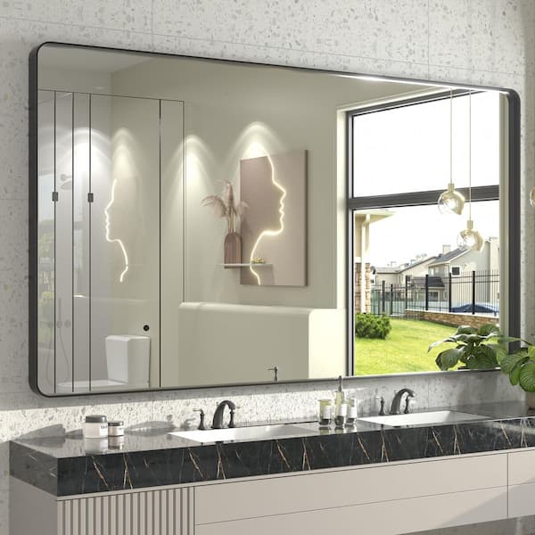 EbikeBC 72 in. H x 40 in. W Rectangular Tempered Glass and Aluminum Alloy Framed Wall Bathroom Vanity Mirror in Matte Black