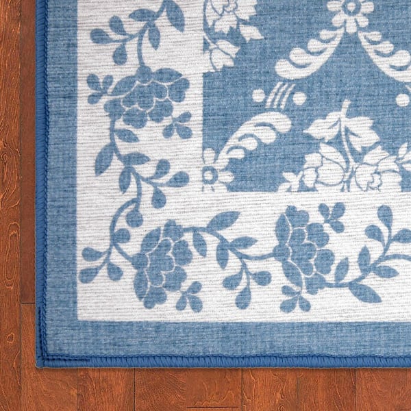 Merley 2 ft. x 4 ft. Woven Blue Floral 2-Piece Set Area Rug