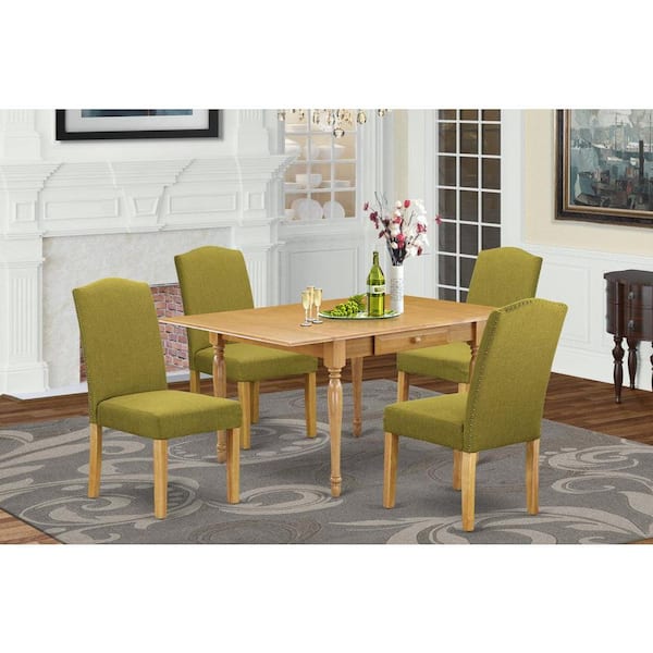 East West Furniture 5-Piece Natural Oak Finish Solid Wood Top - Dining Room Set with Dropleaf - Seats 4