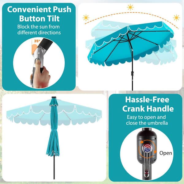 10 ft. Steel Market Solar Patio Umbrella with Crank Tilt Adjustment and 24 LED Lights in Turquoise