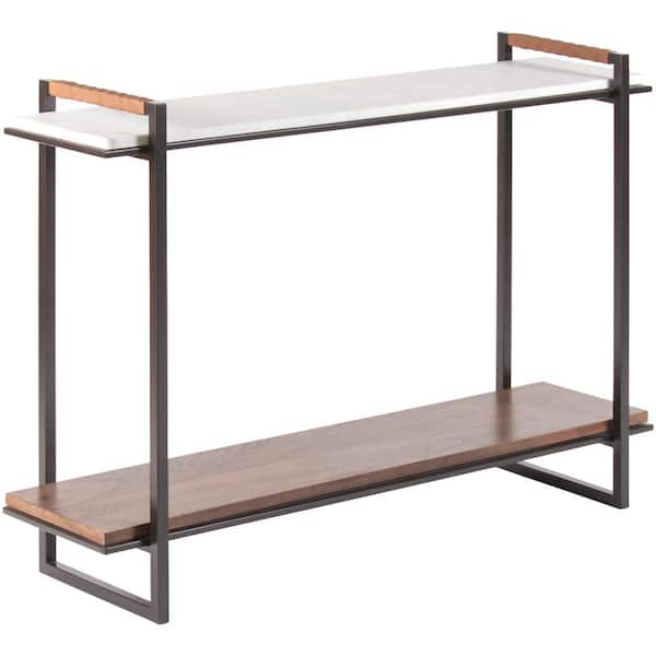 Livabliss Gerardo 31 in. White/Bronze Rectangle Marble Console Table