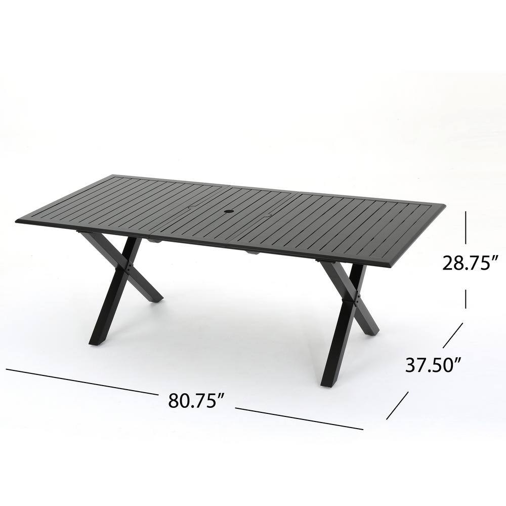 Modern Black Aluminum Slatted Outdoor Dining Table for 6