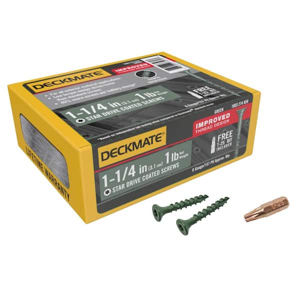 DECKMATE - #8 1-1/4 in. Green Exterior Self-Starting Torx Flat-Head Wood Deck Screws (1 lb./157-Piece)